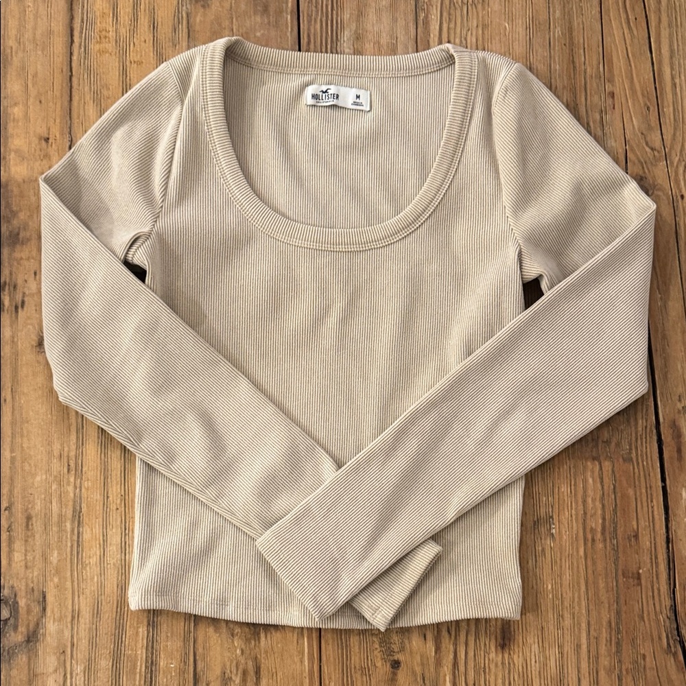 Hollister Beige Ribbed Long Sleeve Top